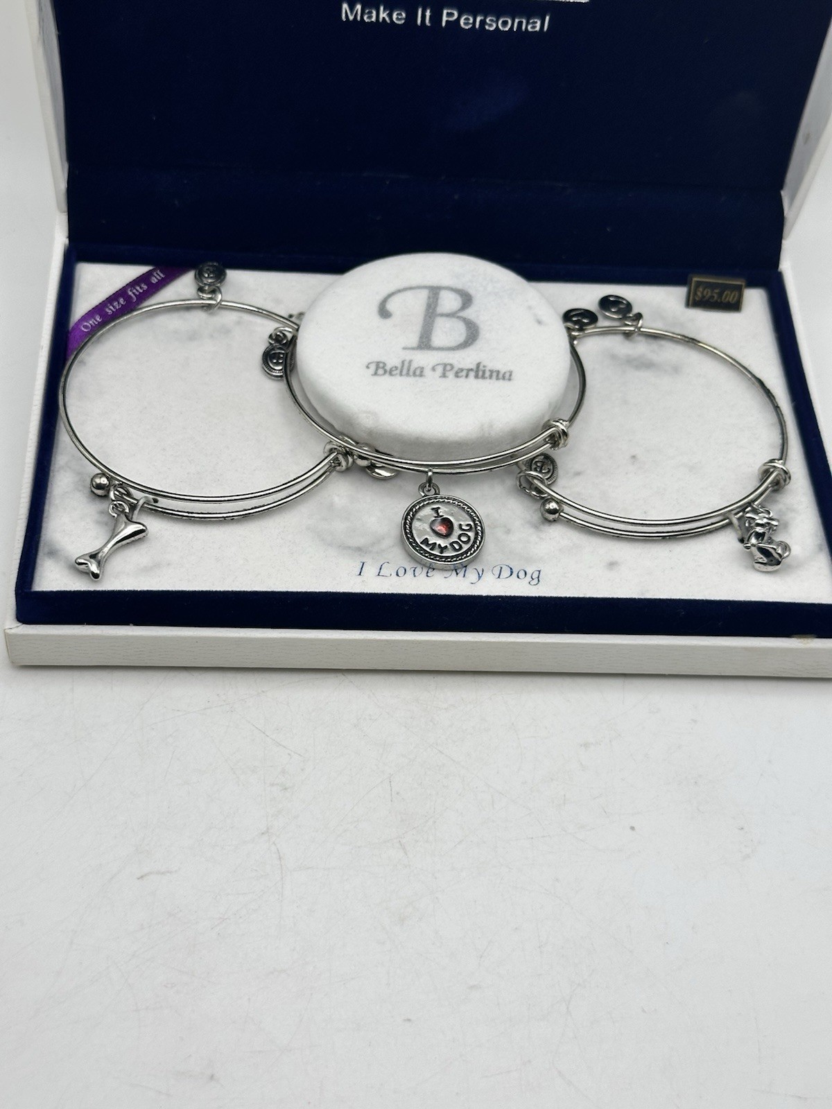 Bella Perlina Charm Bracelet Trio I Love My Dog Series Stainless Steel