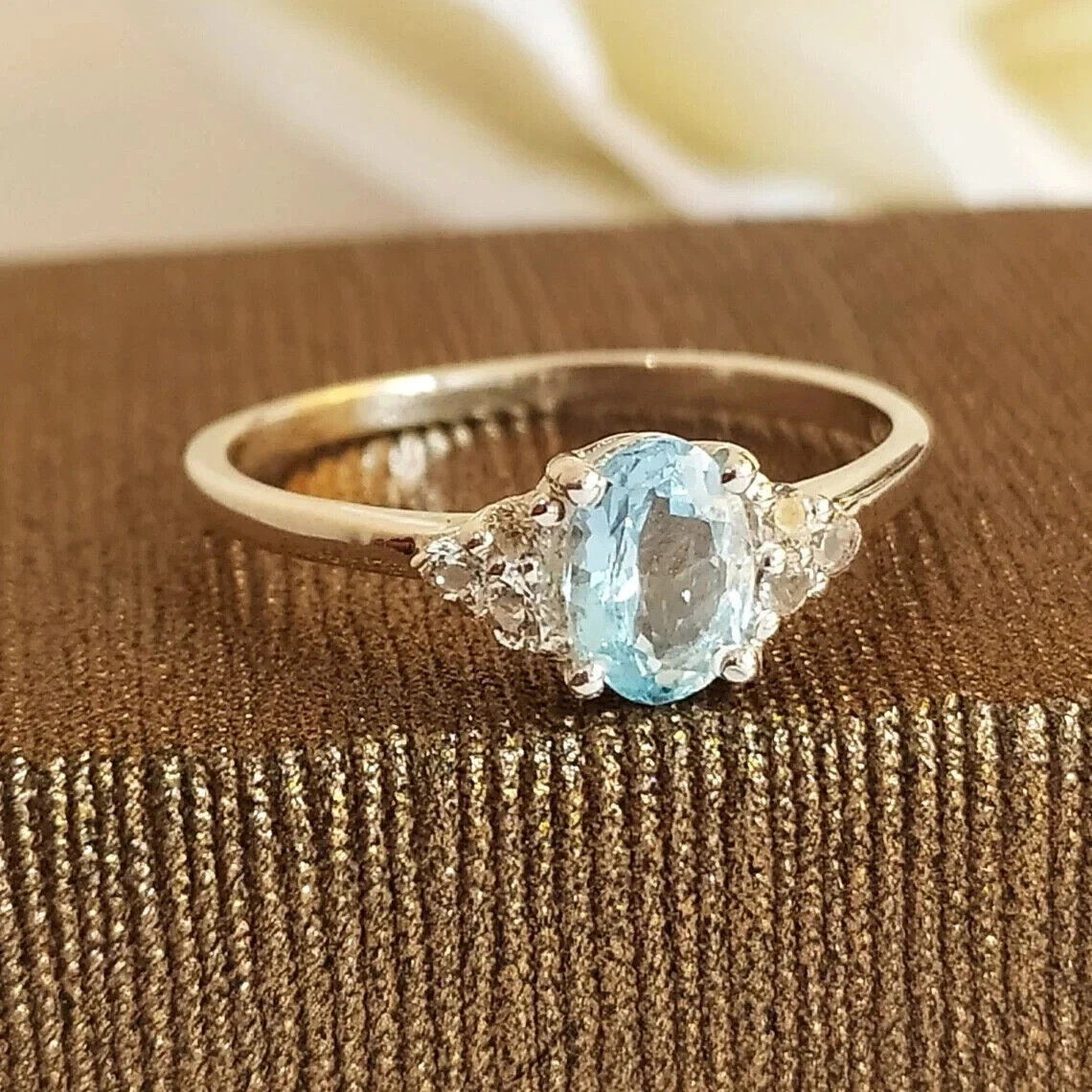 2.30Ct Oval Cut Simulated Aquamarine Engagement Ring 14k White Gold Plated