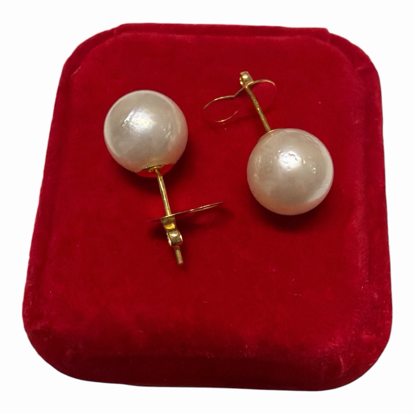 Authentic 10.6mm – 10.7mm South Sea Pearl White Stud Earrings 14k Gold Pawnable