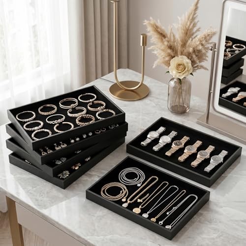 6 Pack Black Velvet Jewelry Tray, Large Velvet Jewelry Organizer Tray,