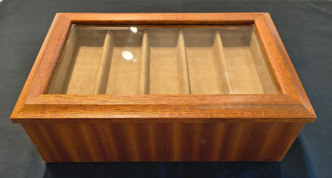 AGRESTI Italian Briarwood Burl-Wood 2 Drawer Premium Watch Box w/ Glass Top