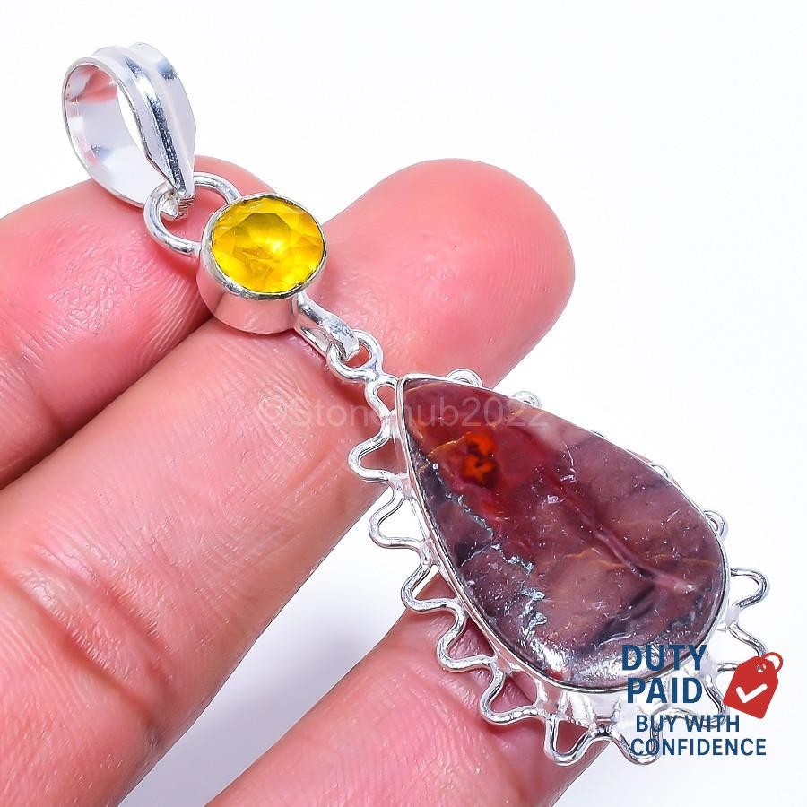Natural Rhodonite Citrine 925 Silver Wedding Birthday Engagement Mother Pendant