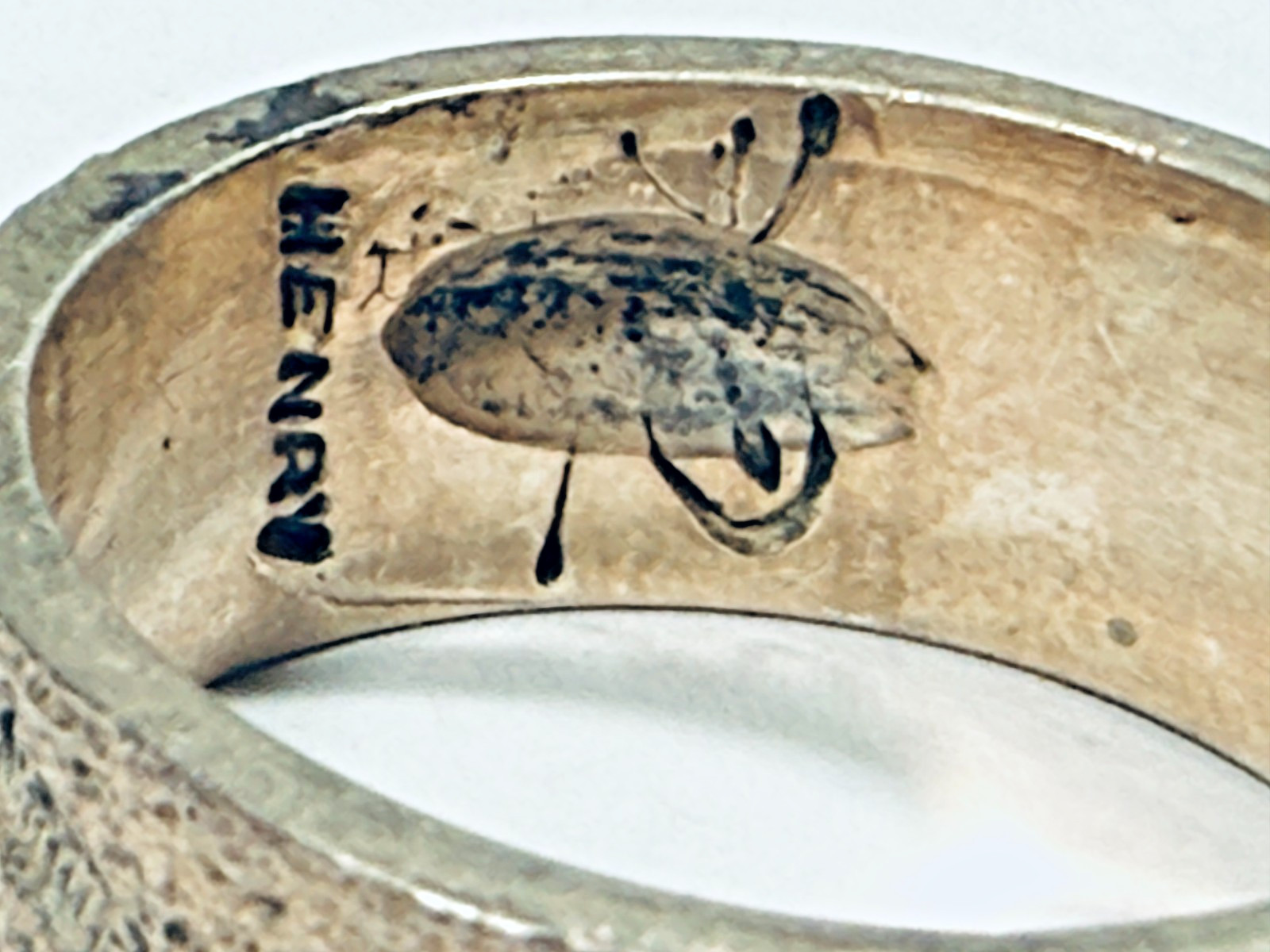 Vintage Navajo Wilford Henry? Sterling Silver Sandcast Ring Sz 11.5 11g Marked