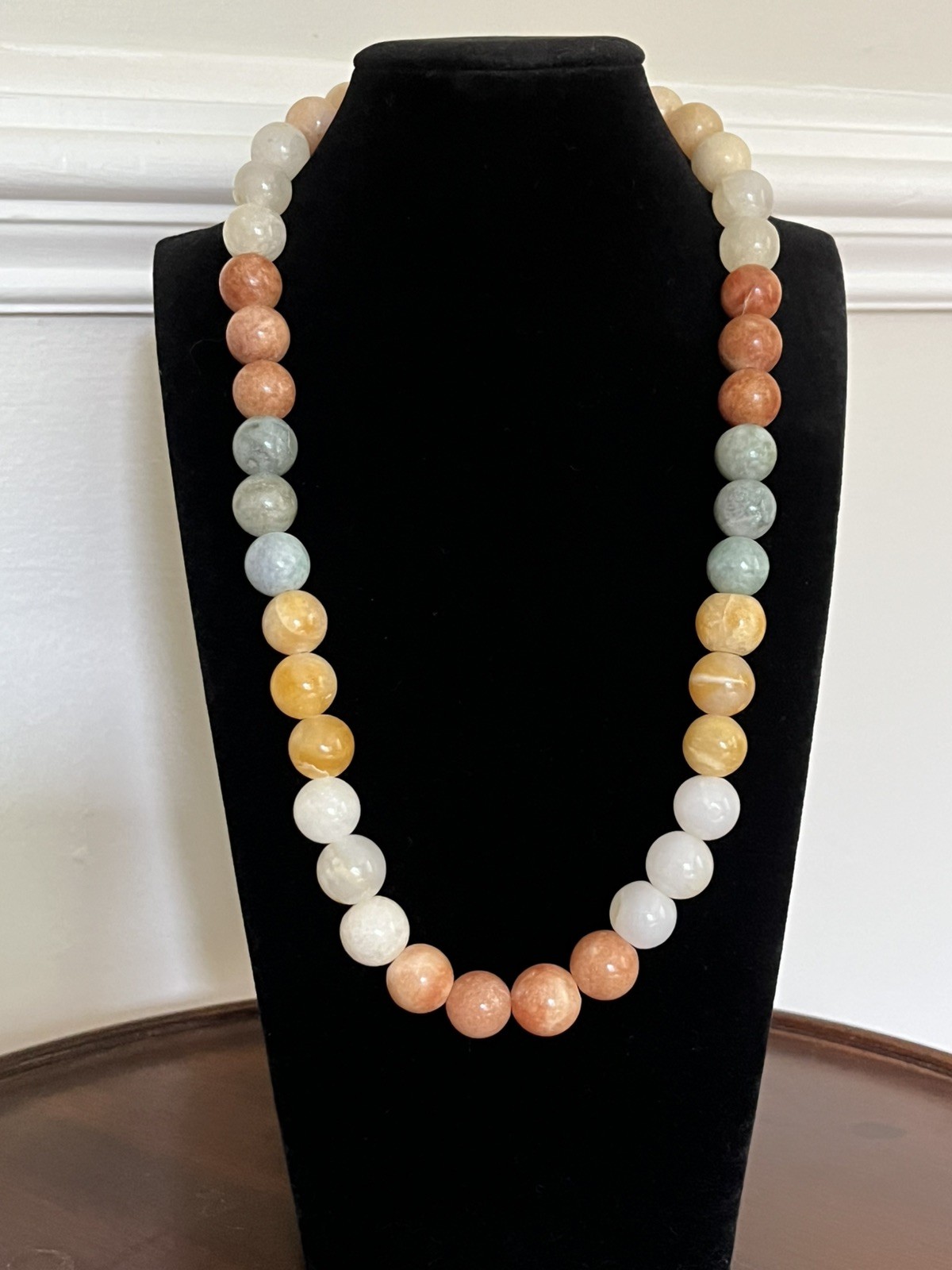 Quartz Bead Necklace 22″ – Polished Stone Multicolor Green Orange Yellow White