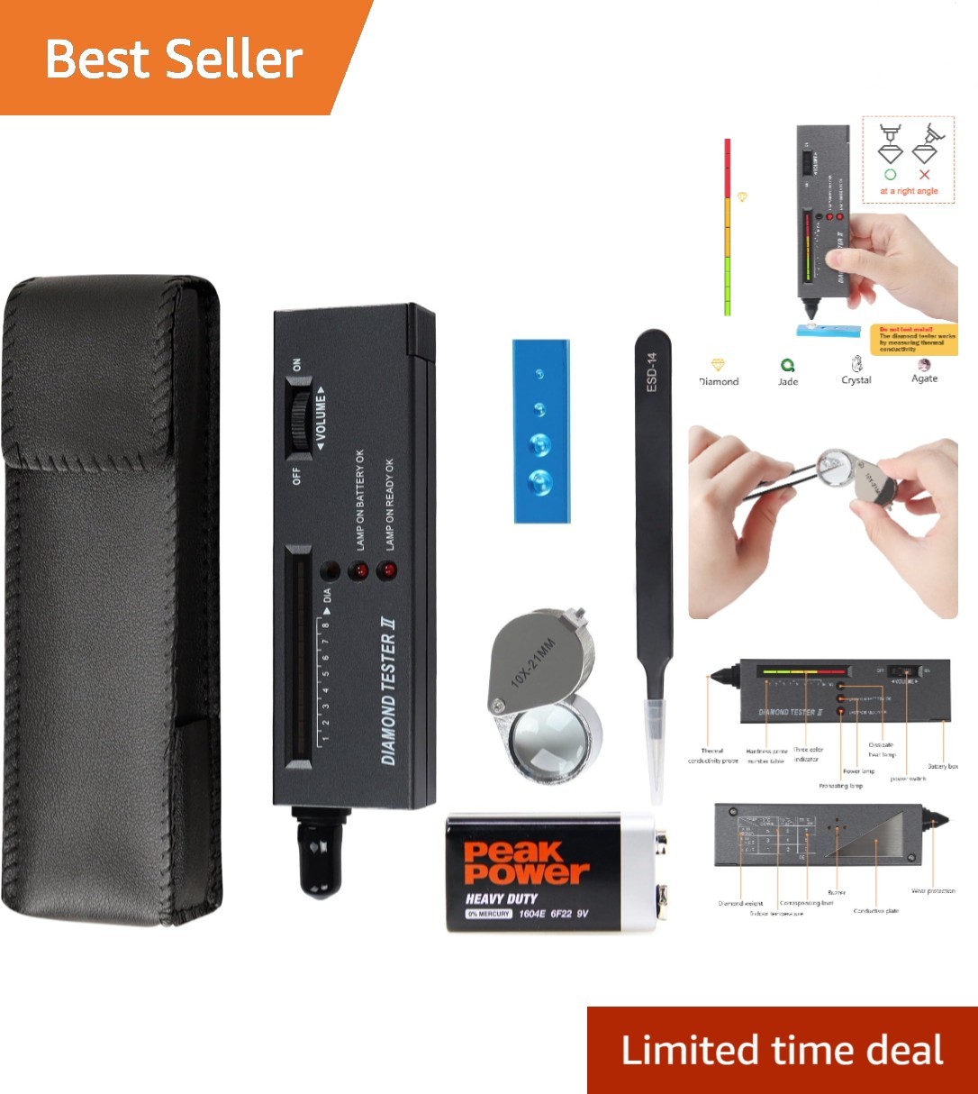All-in-One Professional Gem Tester with 10x Loupe – Includes Tweezers & Battery