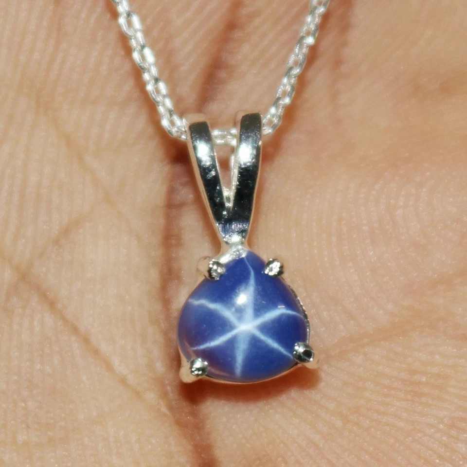 12 ct Natural 6 Rays Star Blue Sapphire Pendant Pear Cut Sterling Silver Jewelry