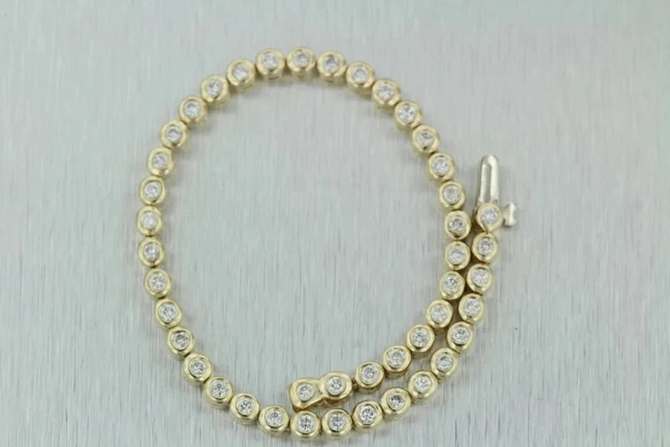 6.25 in Bezel Round Cut Lab Grown Diamond Tennis Bracelet In 14k Yellow Gold