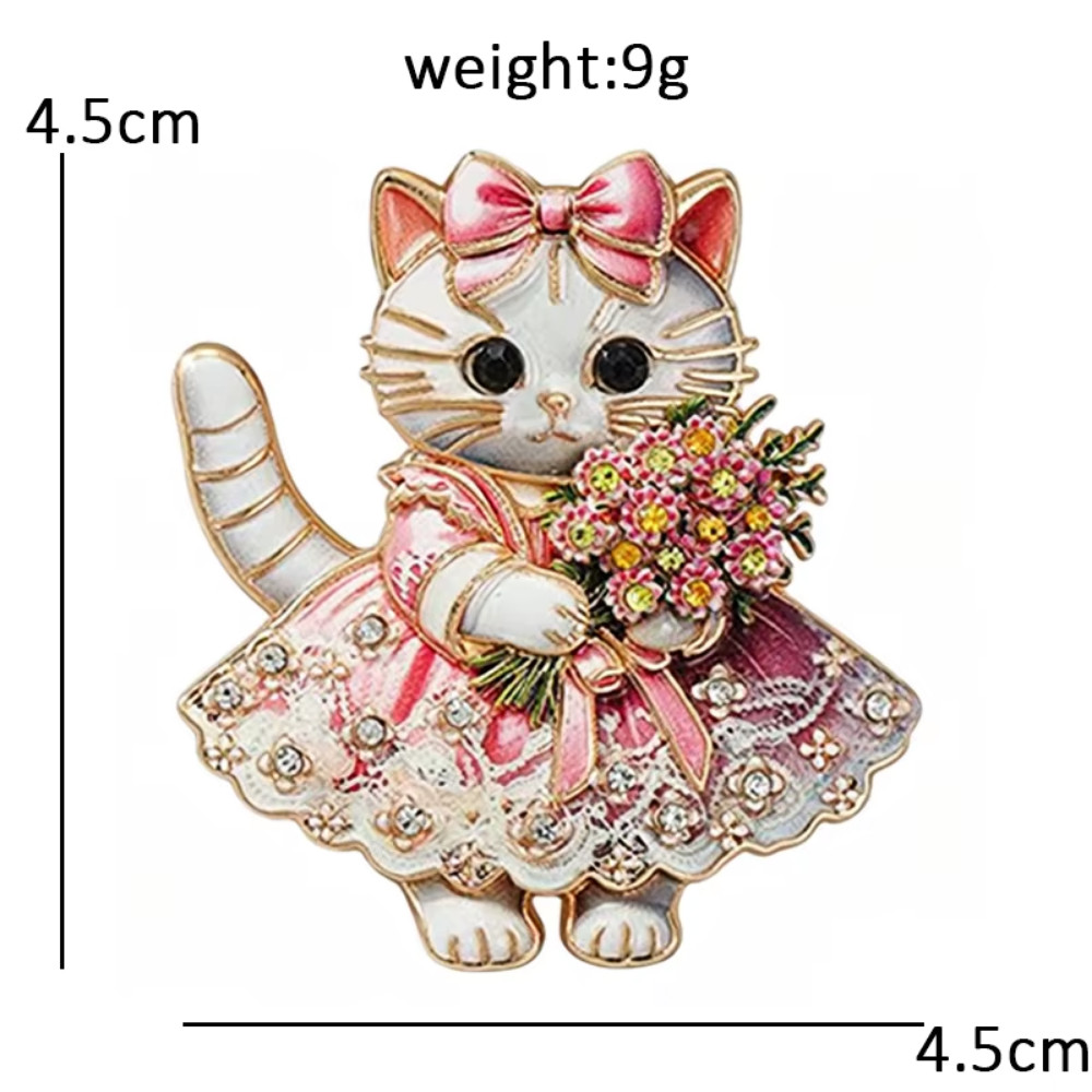 Blue Cat Brooch Pin Rhinestone Crystal Kitten Flower Bouquet Animal Jewelry Gift