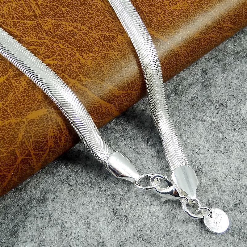 925 Sterling Silver 6mm Very Wide Flexible Shiny Flat Snake Chain Necklace X788