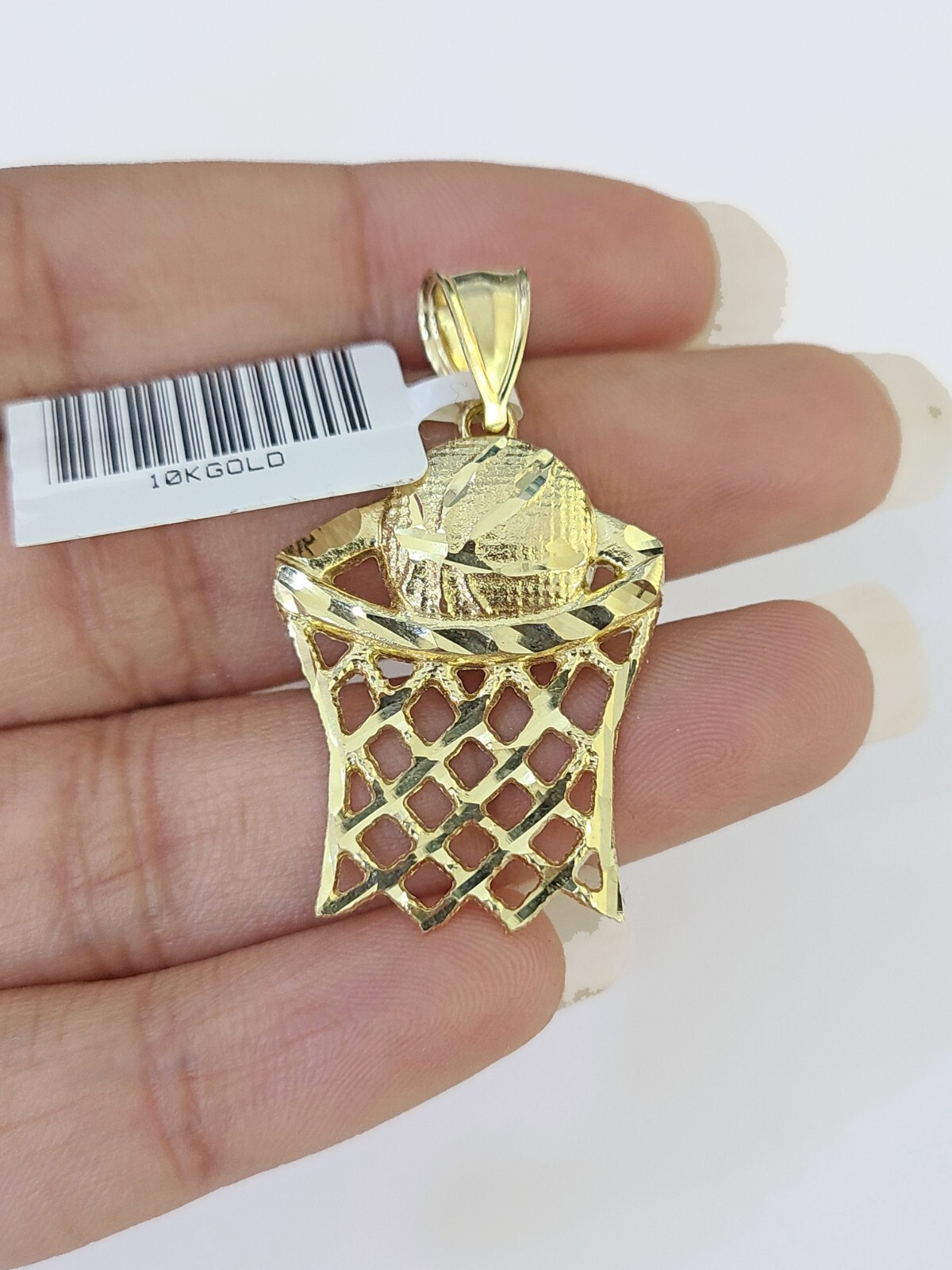 10k Gold Basketball Goal Pendant Rope Chain 3mm 18” Necklace Set Yellow Genuine