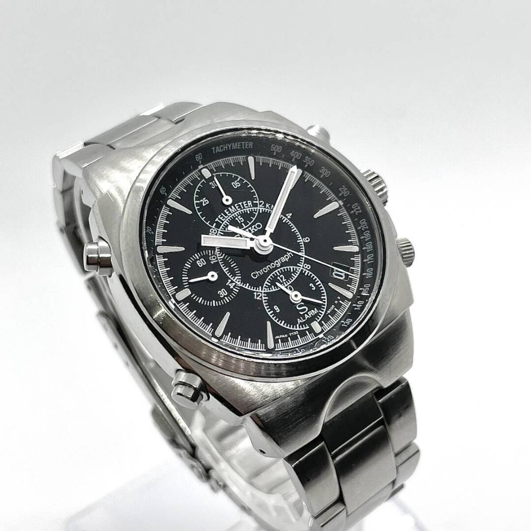 Seiko SUS 7T32-9000 Chronograph Alarm 1997 Black Dial Tachymeter Japan Watch