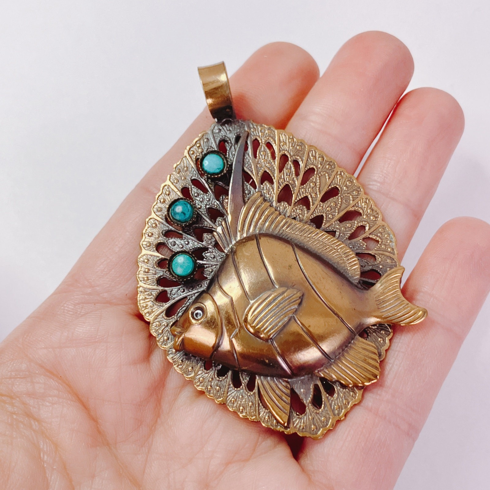 Vintage Mid Century Fish Pendant Necklace Fun Retro Kitschy Nautical Jewelry