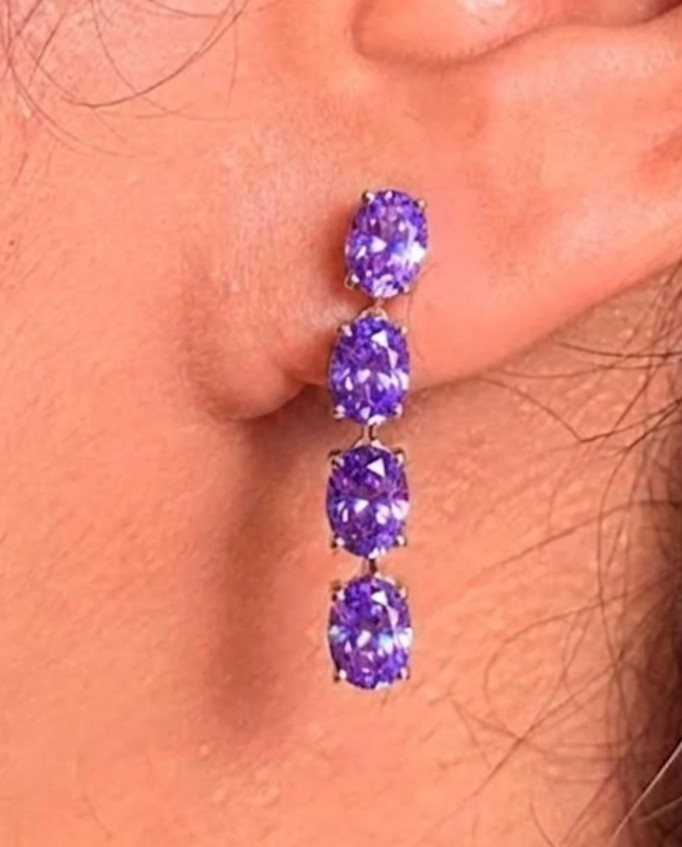 925 Silver, Purple Diamond Necklace & Earrings Set, Rare 31 Ct Certified Treated