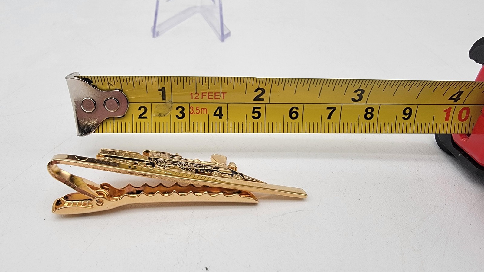 Gold Tone Train Locomotive Tie Bar Clip Mens Railroad Engine 2.5in Accessory
