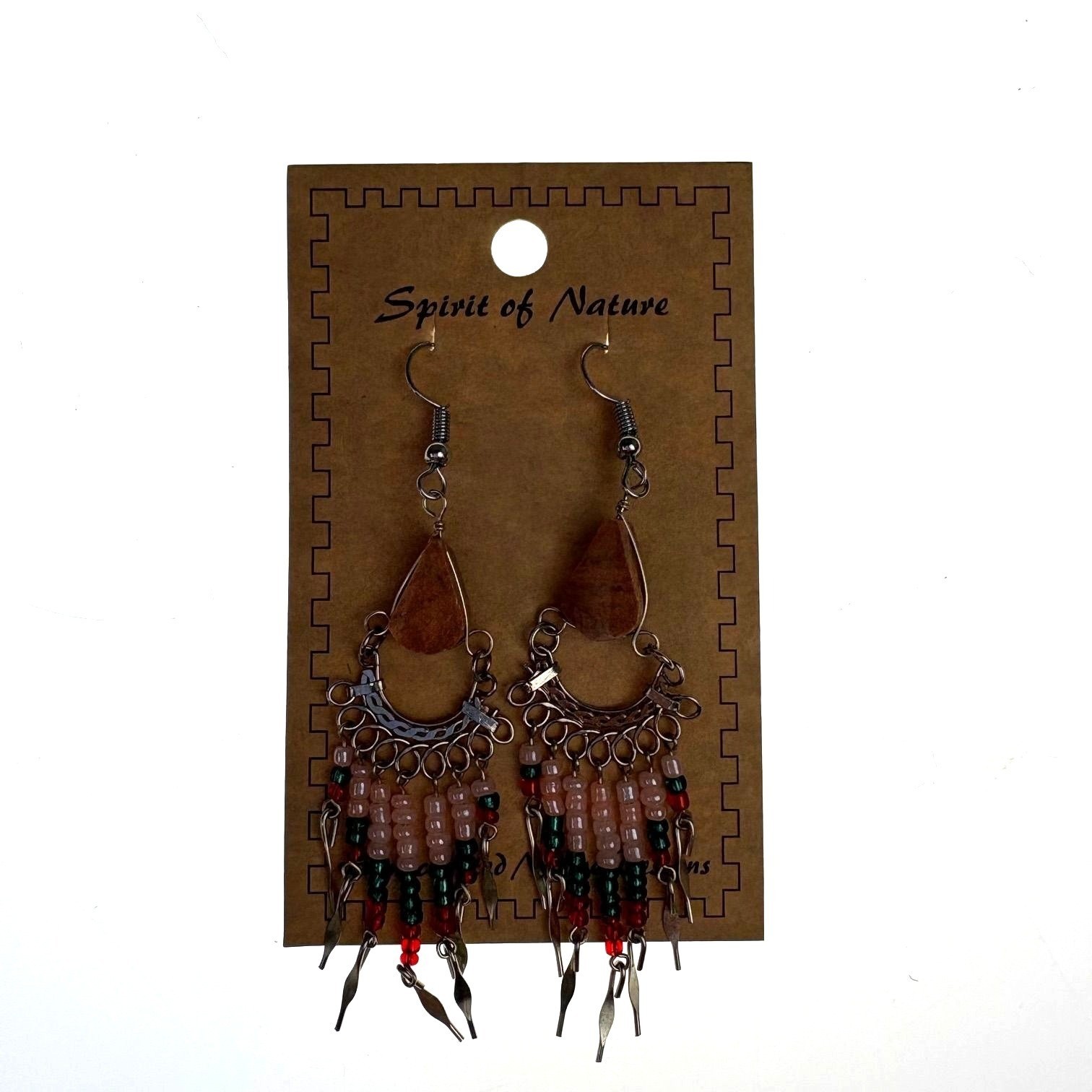 Spirit Of Nature Handmade Dangly Earrings Beads Metal Accent Pink Green Red Gift