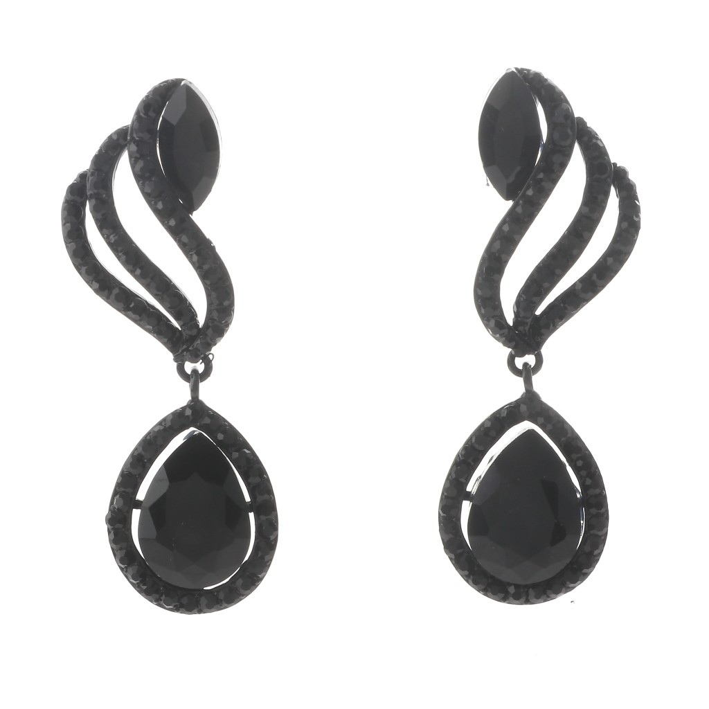 Black Tone Alloy Metal Crystal Rhinestone Drop Post Earrings ER2592-BLK