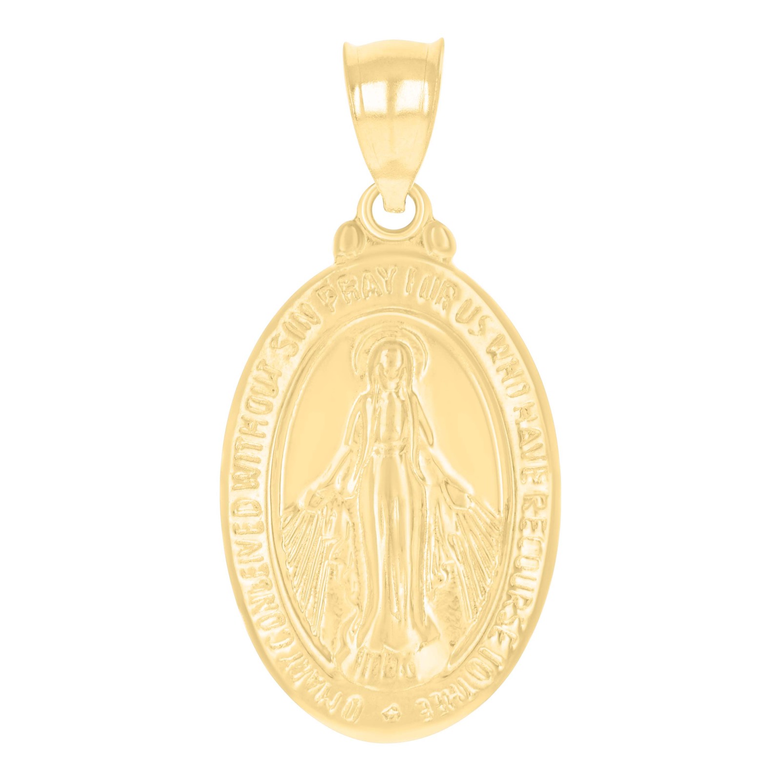 14k Yellow Gold Womens Oval Virgin Mary Miraculous Medal Religious Charm Pendant