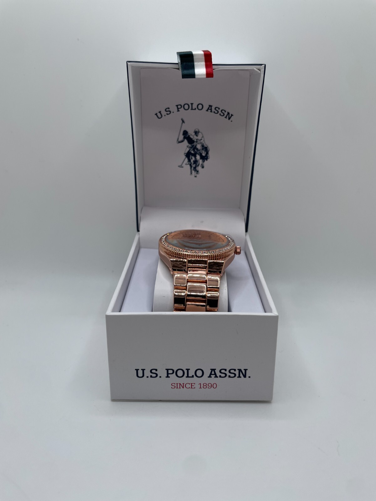 U.S. Polo Assn. Womens Rose Gold Tone Roman Numerals Analog Round Wristwatch