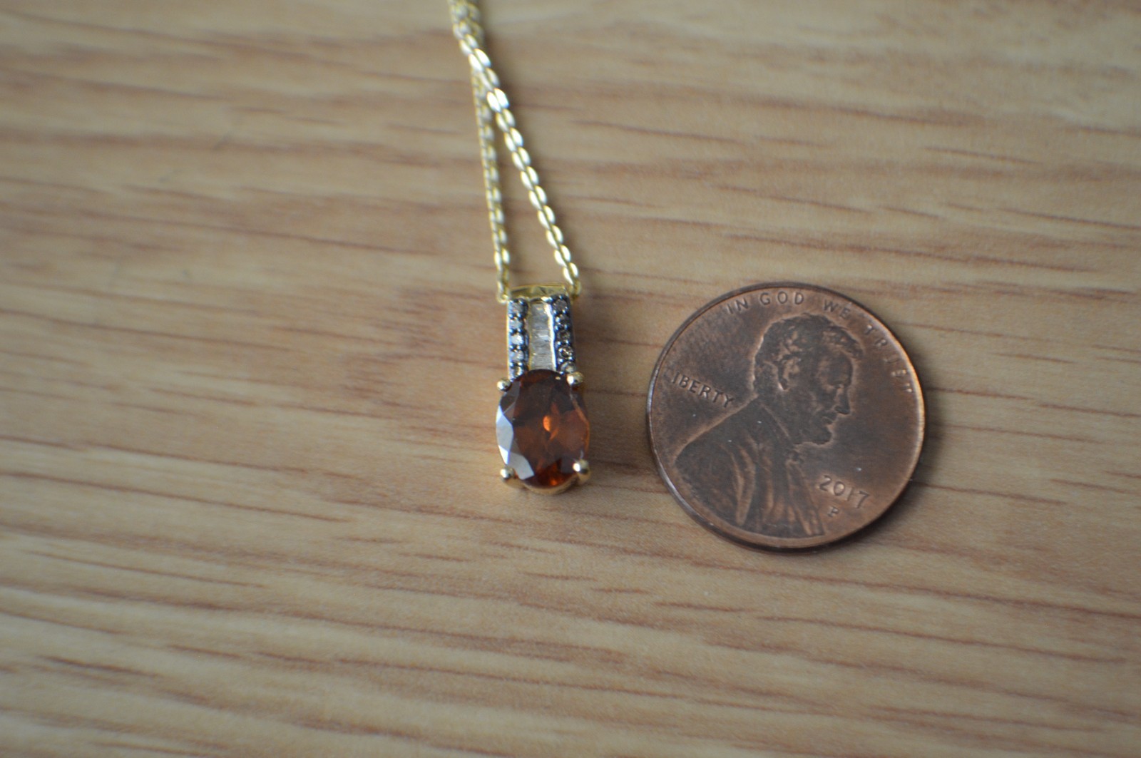 2.00ct Hessonite Garnet / Diamond Pendant with 20″ Chain 18k YG over Fine Silver