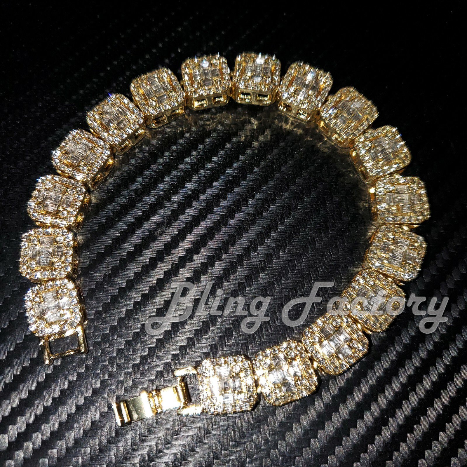 HIP HOP GOLD SILVER PLATED ALLOY ICED CUBIC ZIRCONIA BAGUETTE CHAIN BRACELET