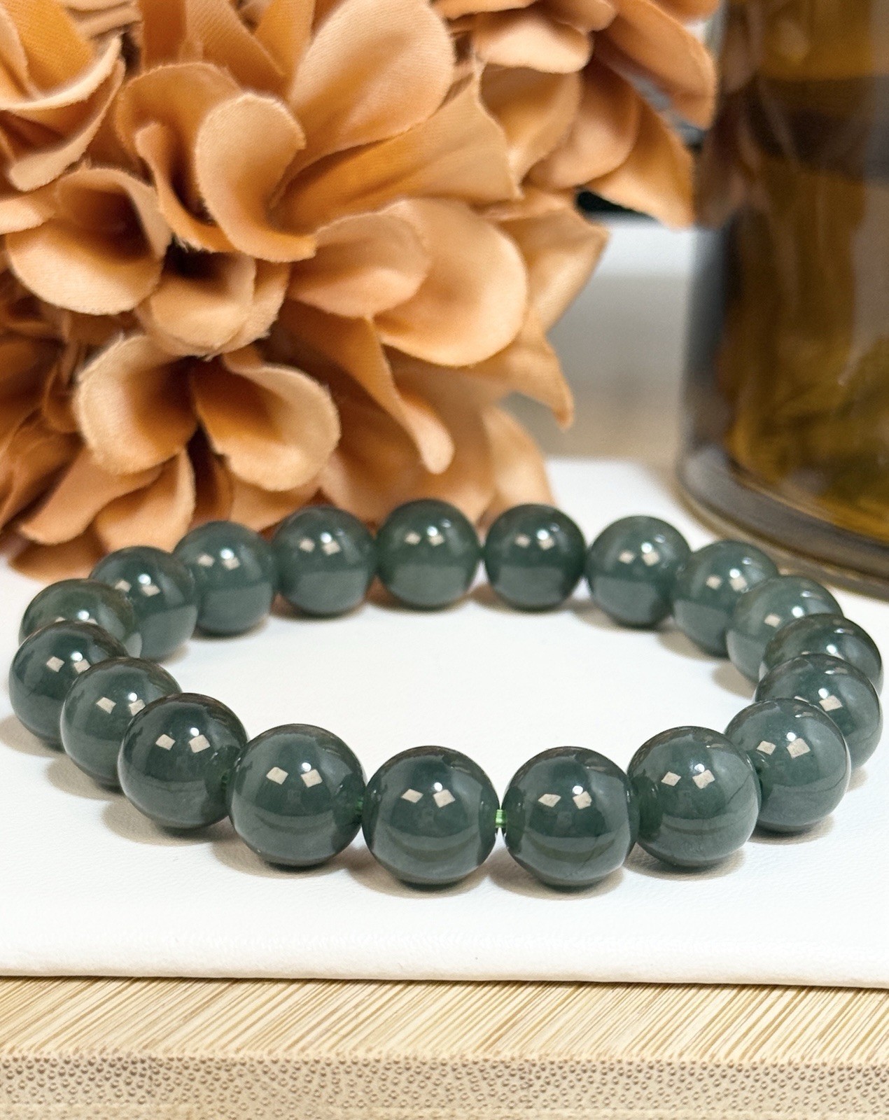 Jadeite Green Bead Bracelet 10.8MM w/Certificate