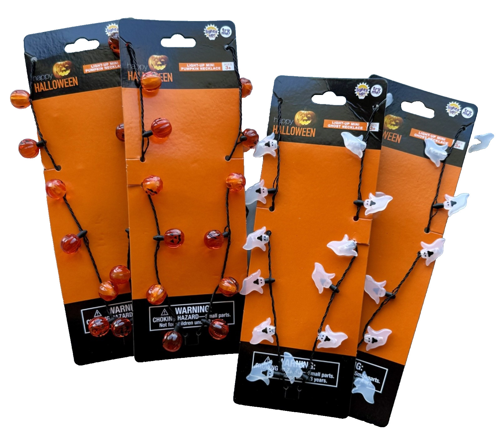 4 LOT Halloween Accessories Glow Light Up Necklace Jewelry Battery Operated