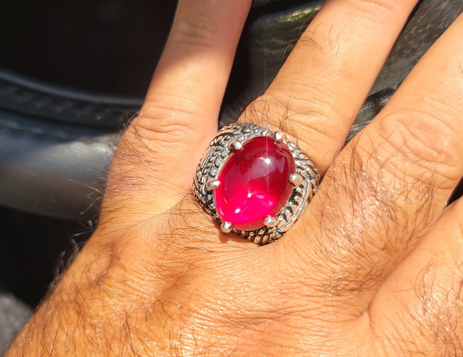 ANTIQUE Rare 35 Carat Men’s Ruby Ring , 925 Sterling Silver 40 Gram