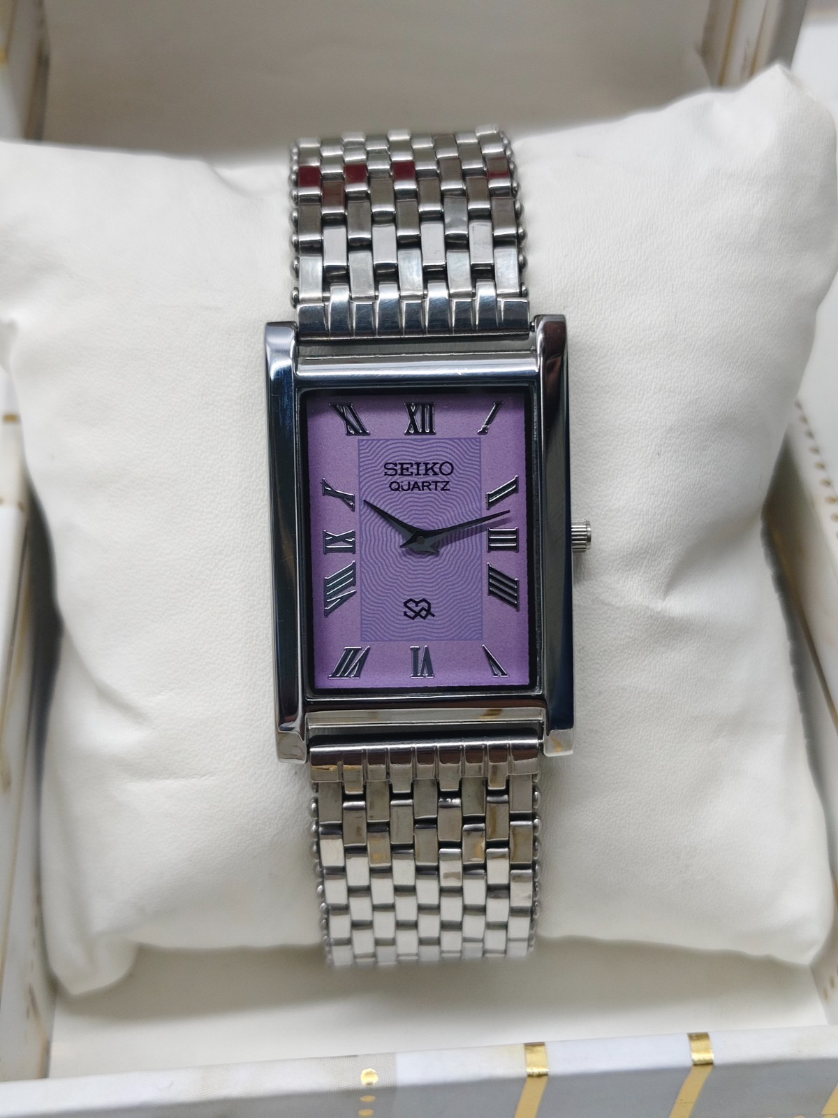 Vintage Refurbished Seiko Slim Tank Purple Quartz Japan Men s Wrist Watch