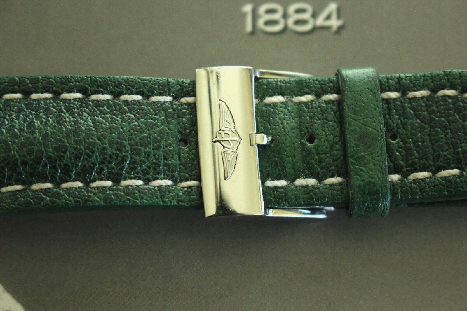 BREITLING 321X 22-20 BRG GREEN BULLHIDE TONGUE BUCKLE WATCH BAND WATCHBAND STRAP