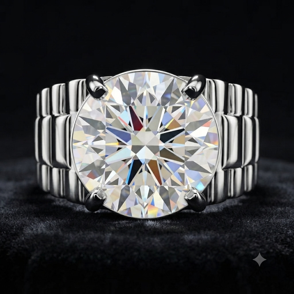 RARE 6.12 Ct Certified White Round VVS1 Diamond Solitaire Men’s Ring-925 Silver