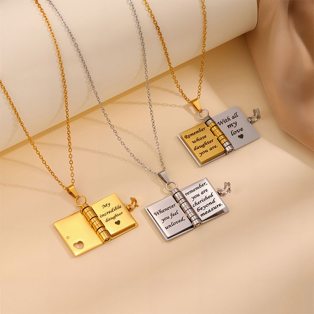 My Little Star Book Pendant Necklace for Daughter Open Pages Engraved Letter US