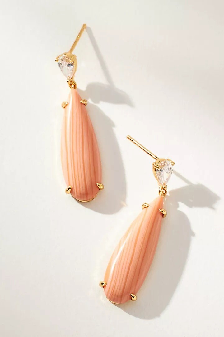 NWT Anthropologie Stone Drop Earrings Peach SRP $44