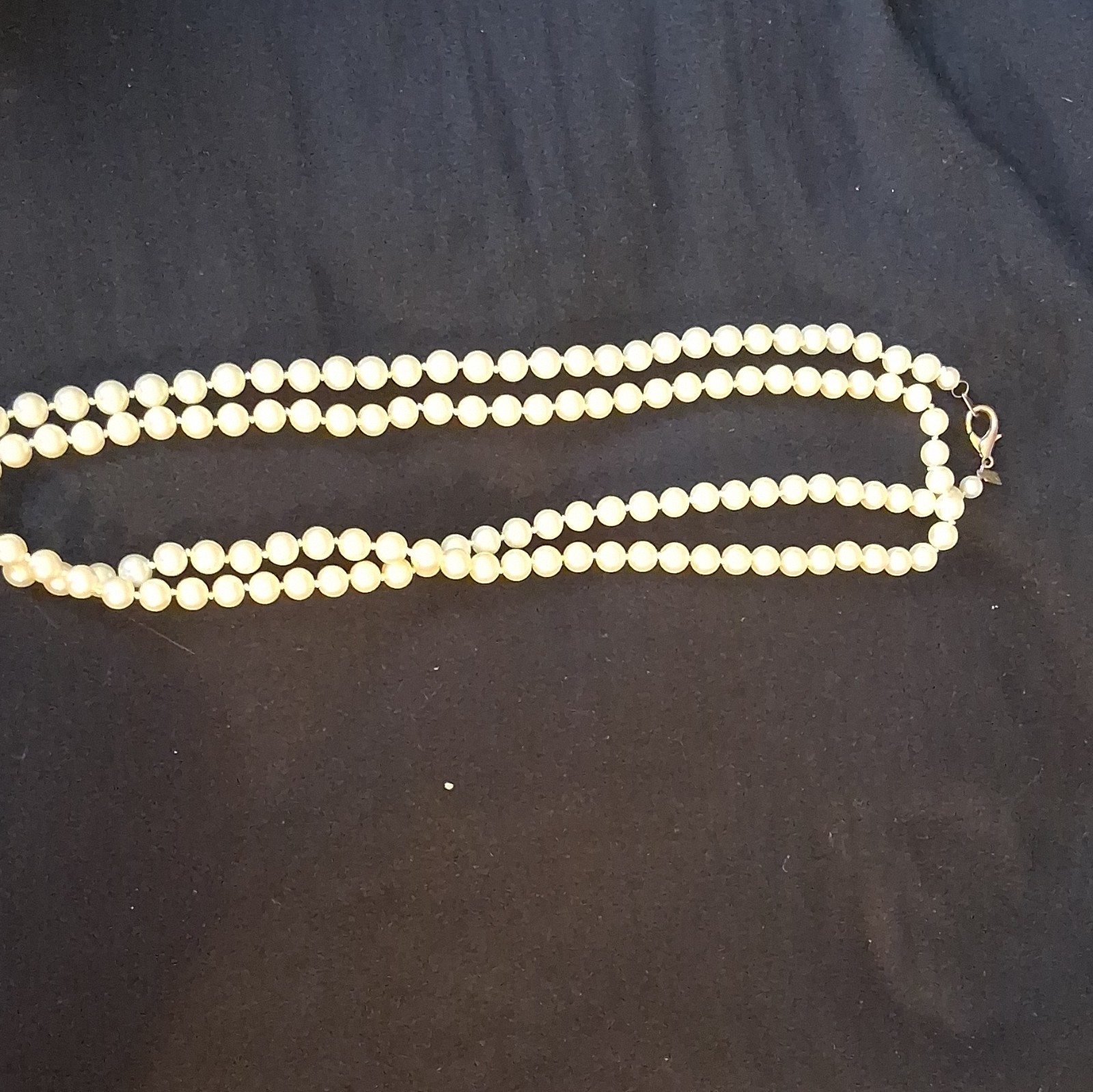 LR White Faux Imitation Pearl Double Strand Beaded Necklace Lobster Clasp Signed