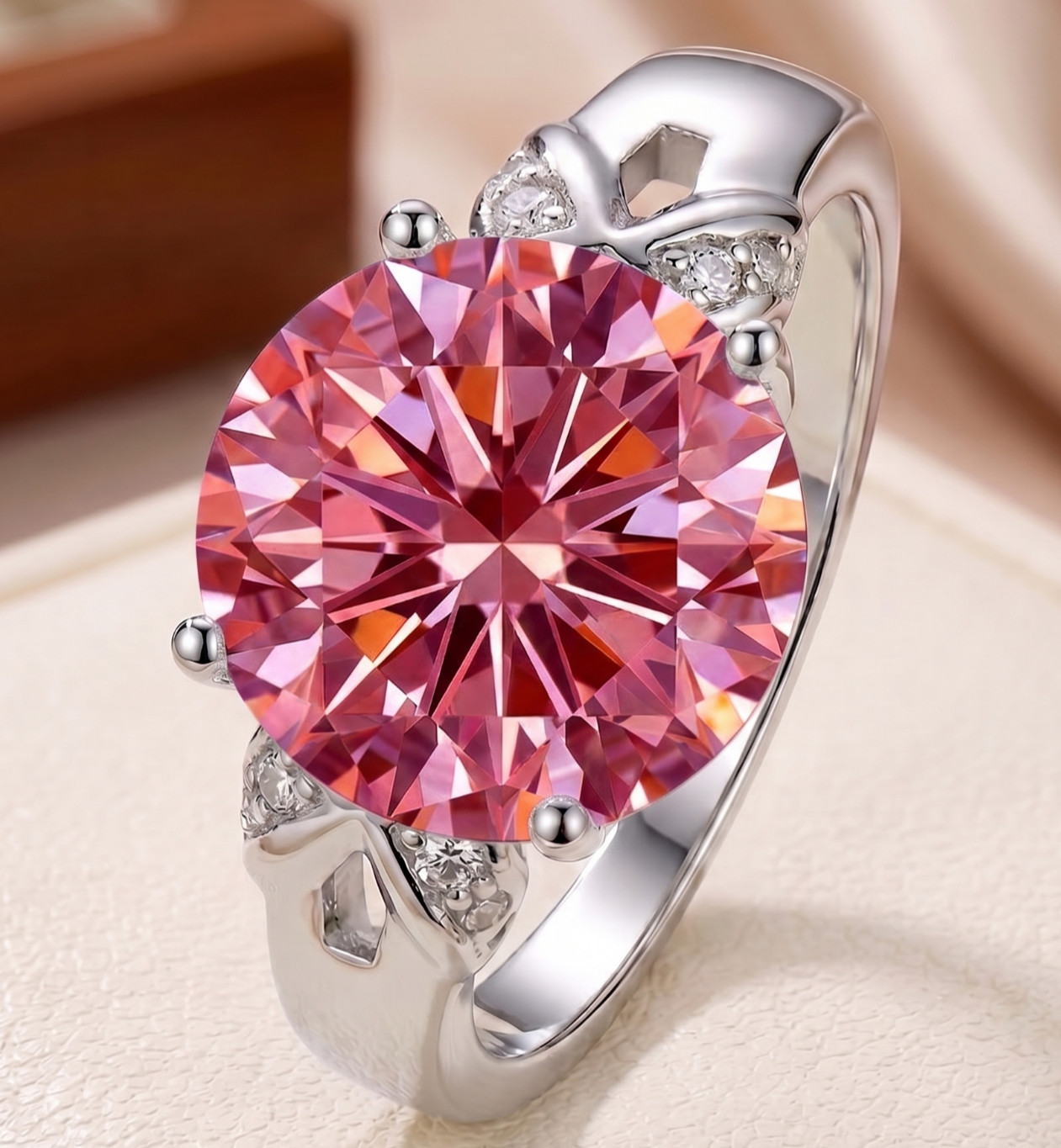 RARE 6.00 Ct Certified Round Shape Pink Natural Diamond Ring White Gold Finish