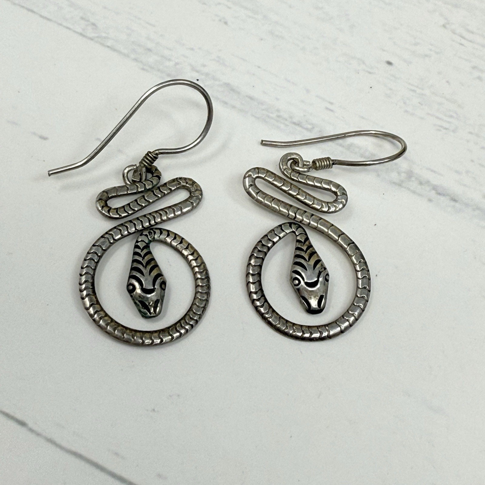 Vintage 925 Sterling Snake Serpent Gothic Dangle Earrings 3.2 grams