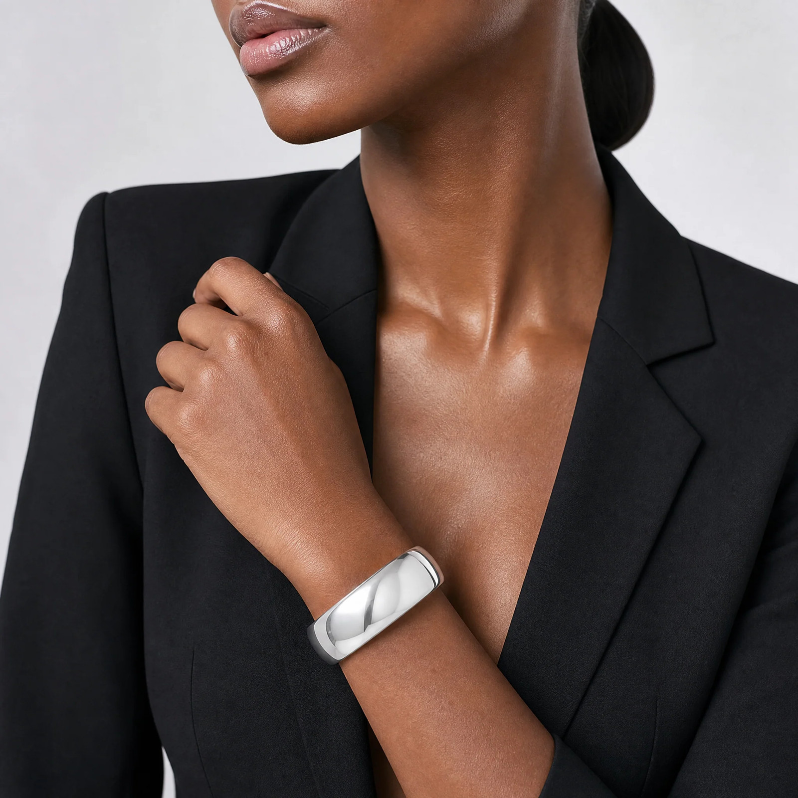 Sterling Silver Polished 20mm Domed Cuff Bangle