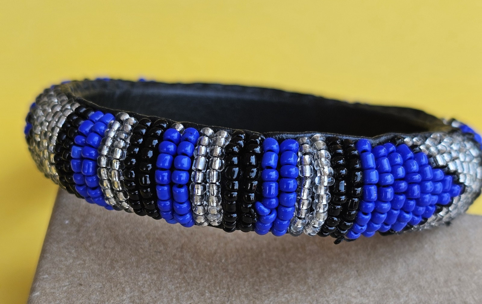 African- Maasai Beaded Leather Bangle Bracelet- Handcrafted in Kenya- New- f