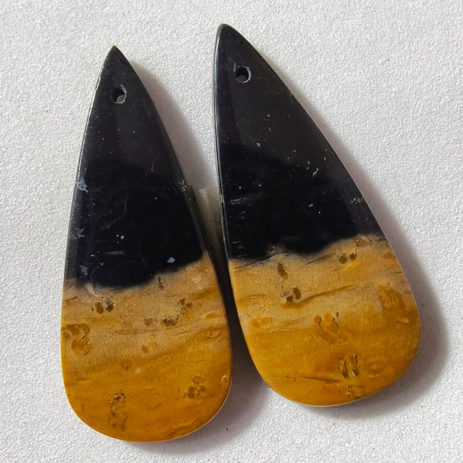 31 Cts Natural Fossilized Palm Root Drilled Pair Cabochon Gemstone 35.6X15.3 MM
