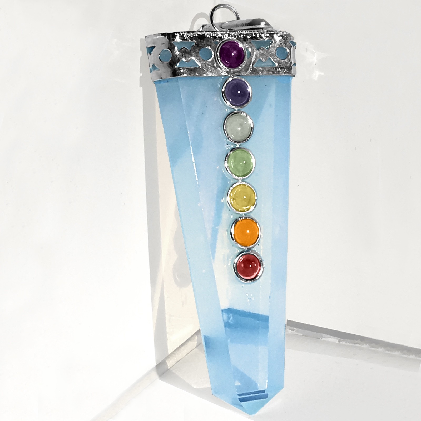 HIGH ENERGY Opalite Crystal 7 Chakra Stone Pendant Silver Opal Necklace CHARGED