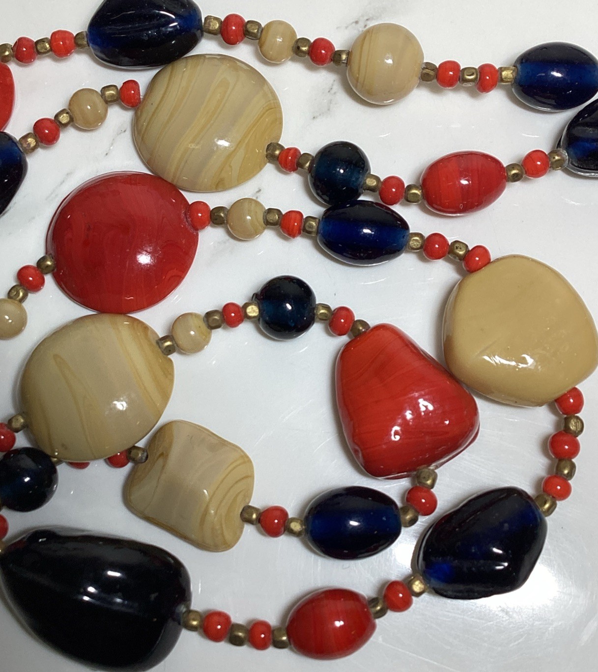 Vintage Parfois Beaded Ceramic Patriotic 36 “Necklace