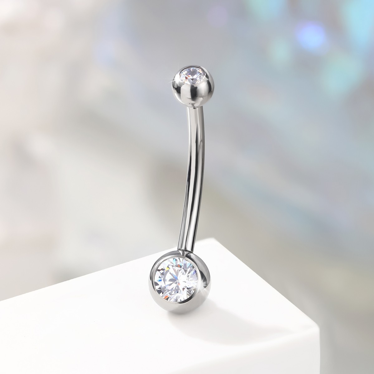 Belly Button Ring G23 Titanium CZ 14G Curved Barbell Navel Body Piercing Jewelry