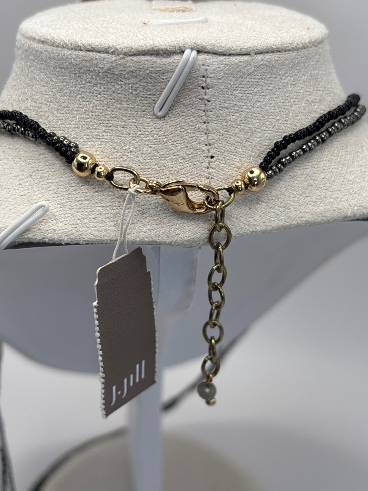 J. Jill Beaded Tassel Long Black Cream 35″ Necklace Matching Earrings Set NEW