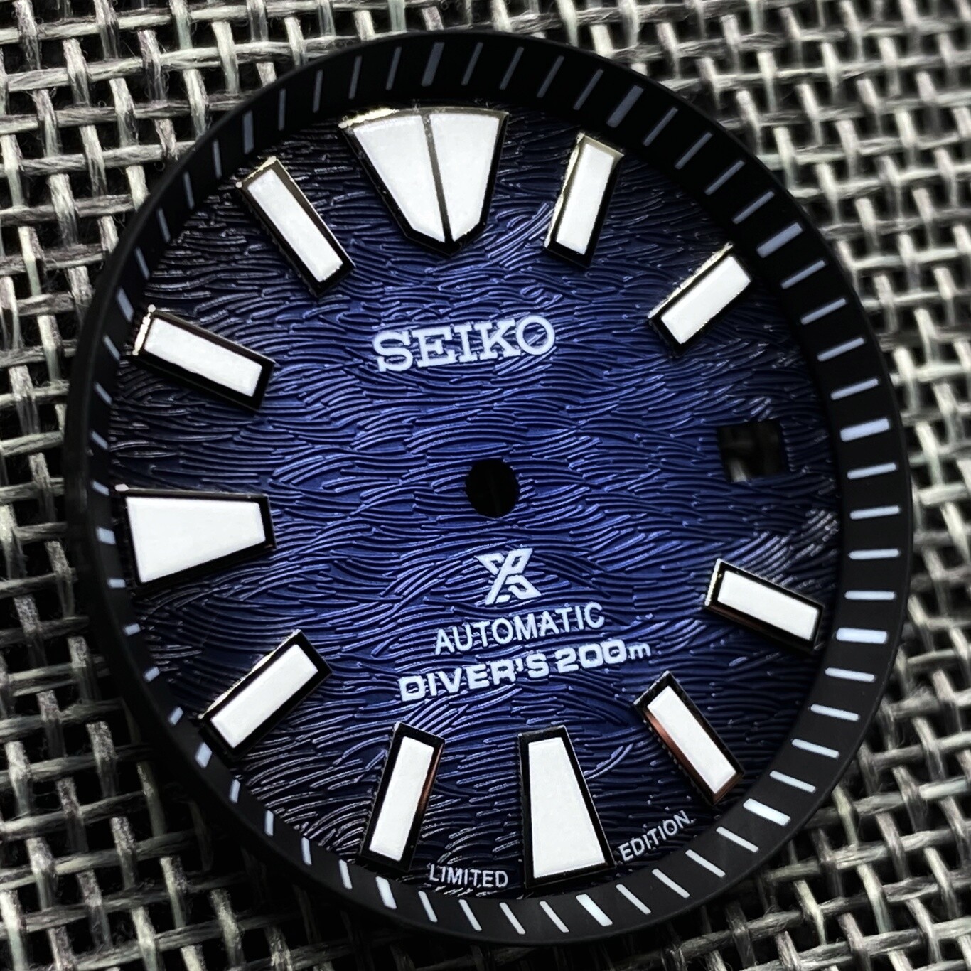 New SAVE THE OCEAN DEEP BLUE SAMURAI DIAL DATE FOR SEIKO NH35 NH36 SKX007 w/Ring