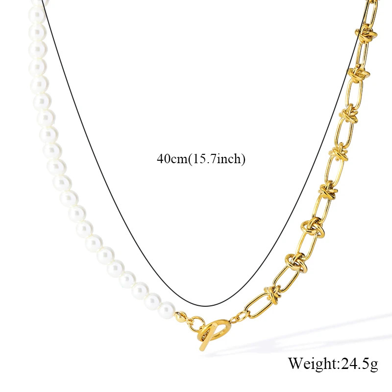 Gold & Pearl Stainless Steel Statement Necklace