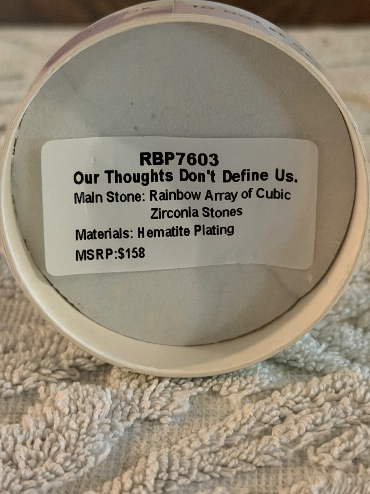 Bomb Party “Our Thoughts Don’t Define Us” Rainbow CZ Hematite Plated Rings SZ 9