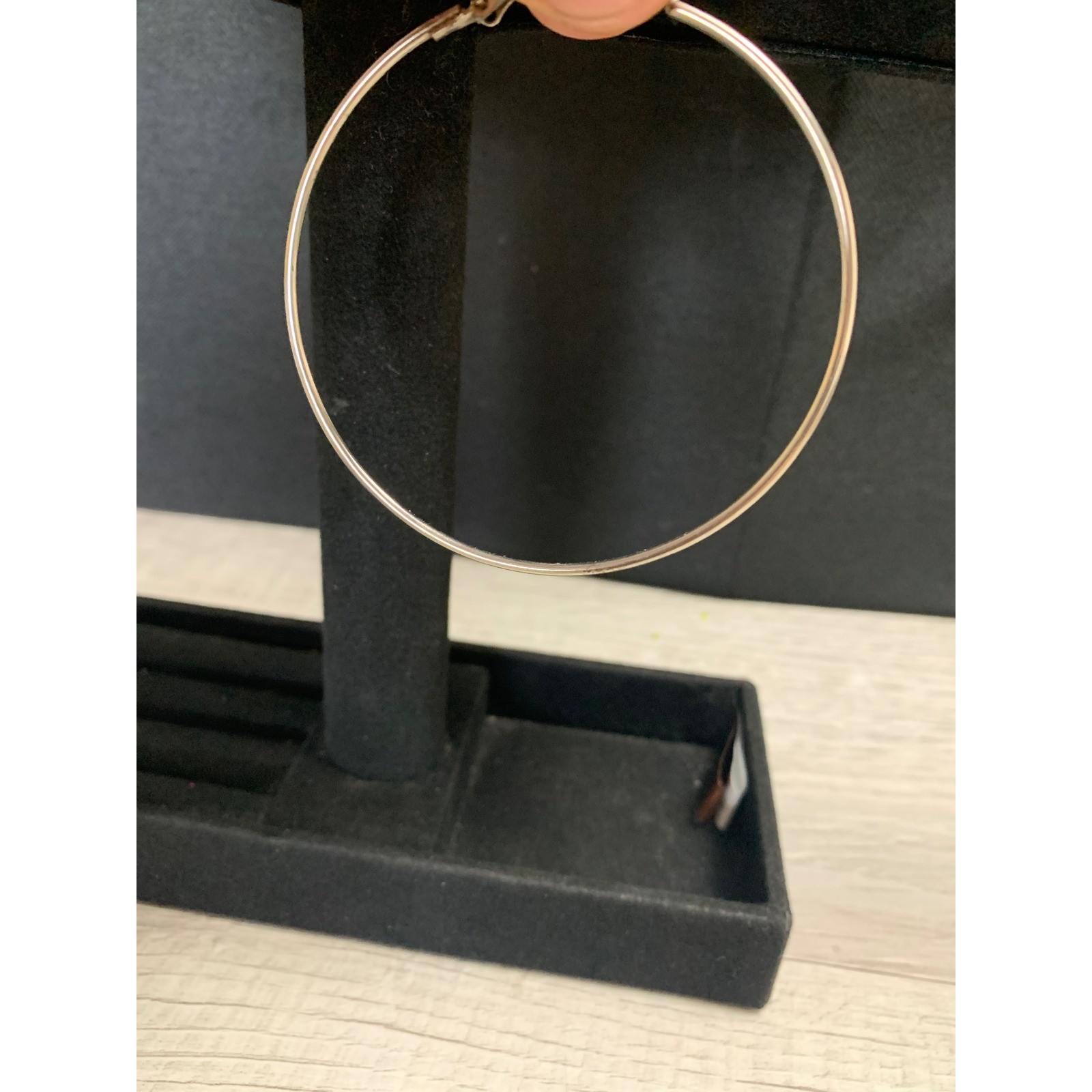Womens Silver Tone Oversized Thin Hoop Earrings 2.5 Inch Latch Back Minimalist