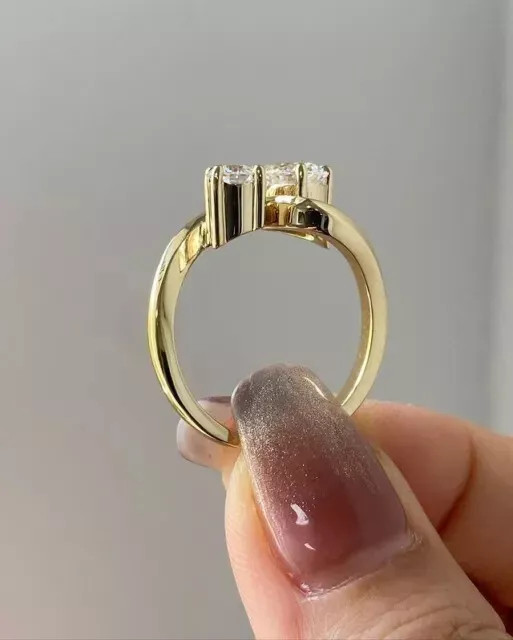 Pear and Round Cut Moissanite Toi Et Moi Engagement Ring 14K Yellow Gold Plated