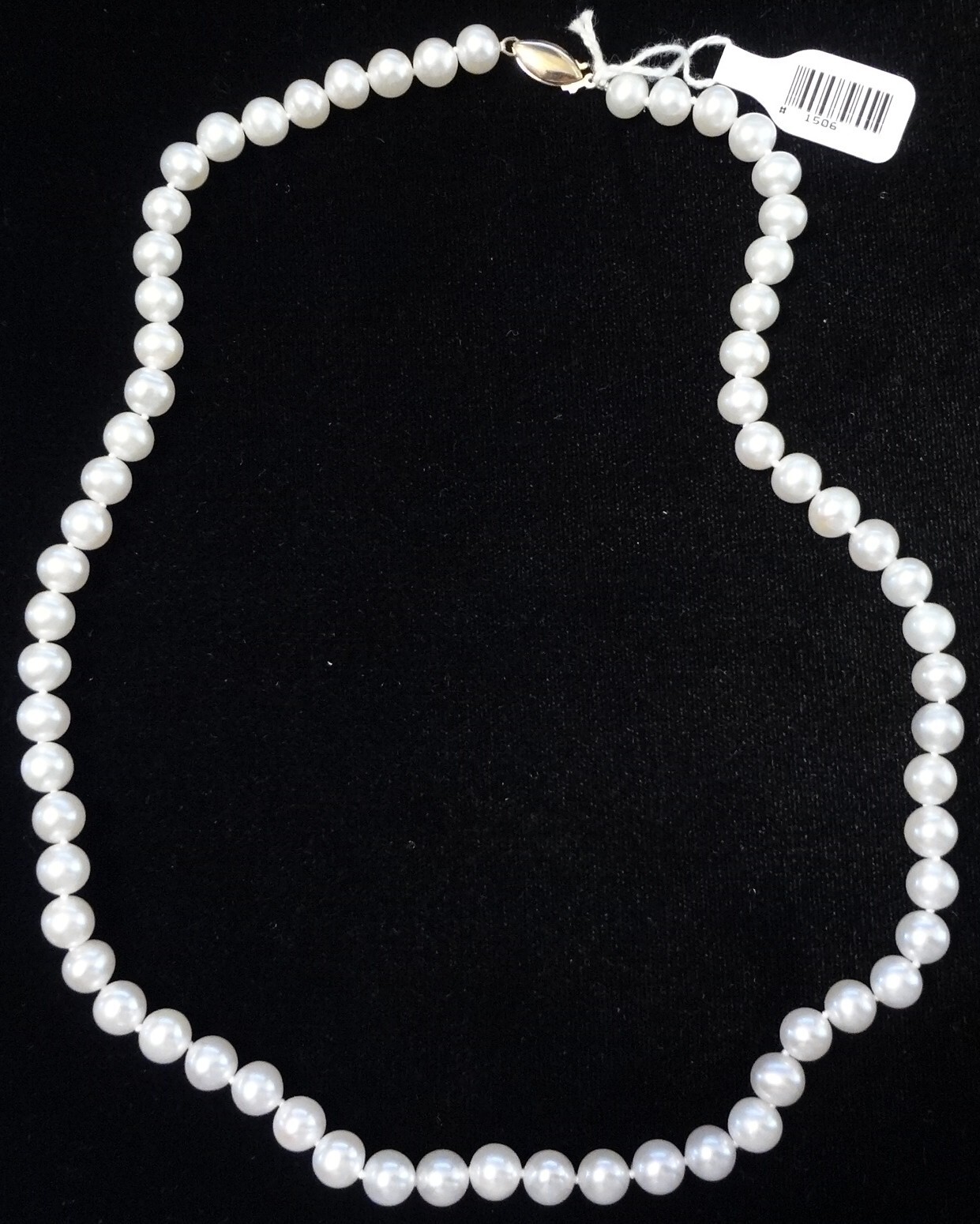 Vintage 14K Gold Cultured Pearl Strand Necklace 18” Round White Pearls 6.5-6.9mm