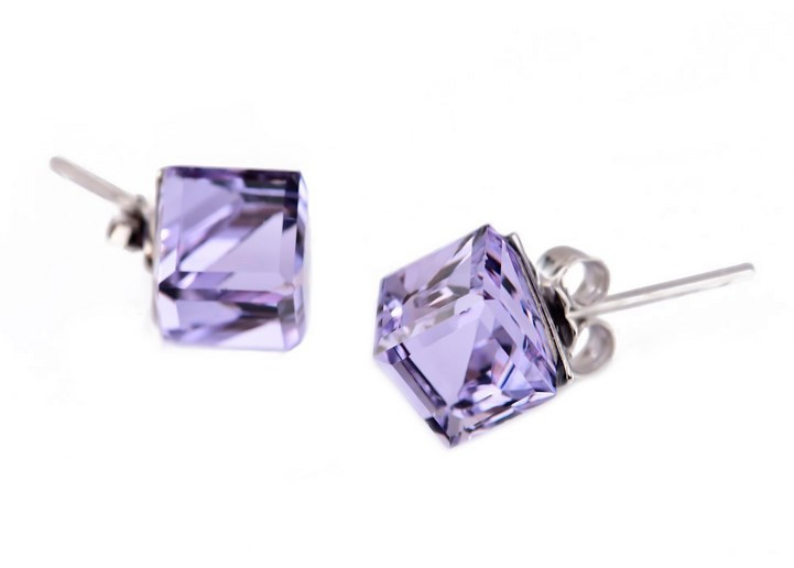 A Pair Square Cube Crystal 925 Sterling Silver Stud Post CZ Earrings Gift