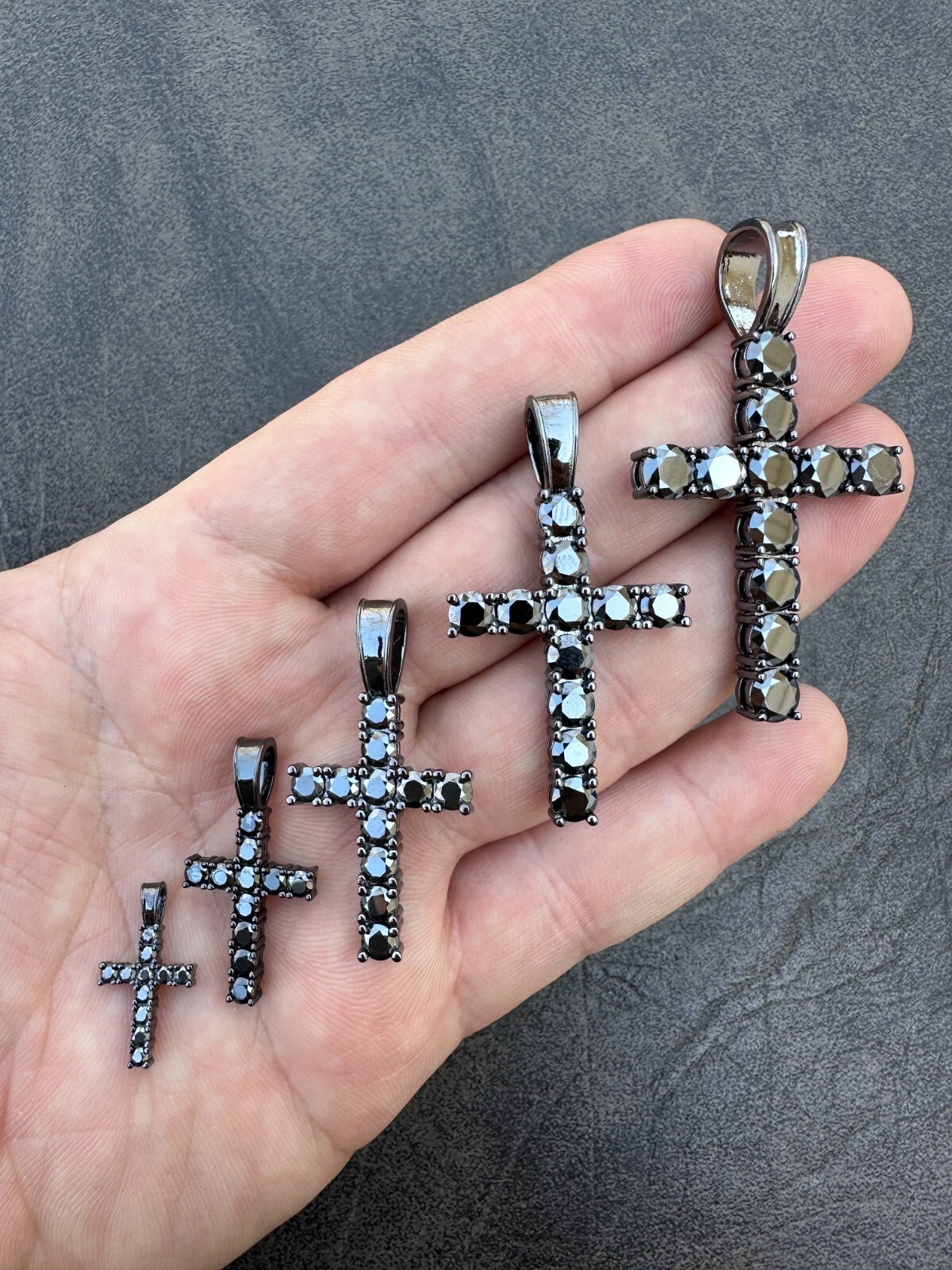 Black MOISSANITE Real Oxidized Rhodium 925 Silver Cross Iced Pendant Necklace